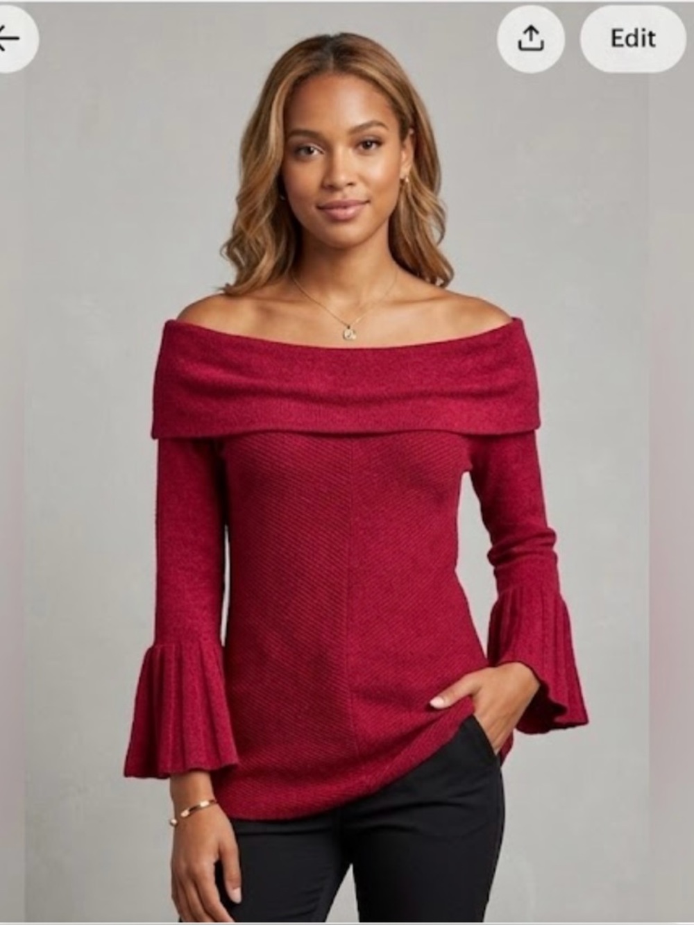 A. Byer Off-Shoulder Sweater in Deep Red